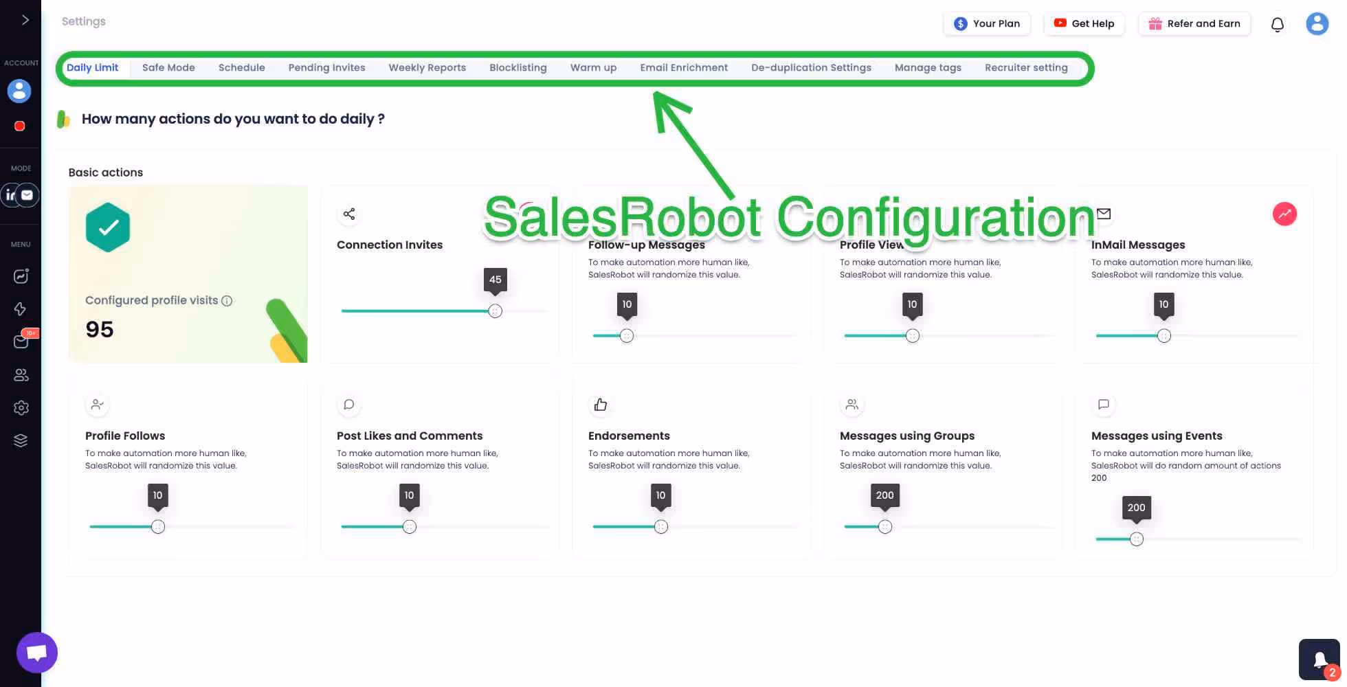 SalesRobot configuration.