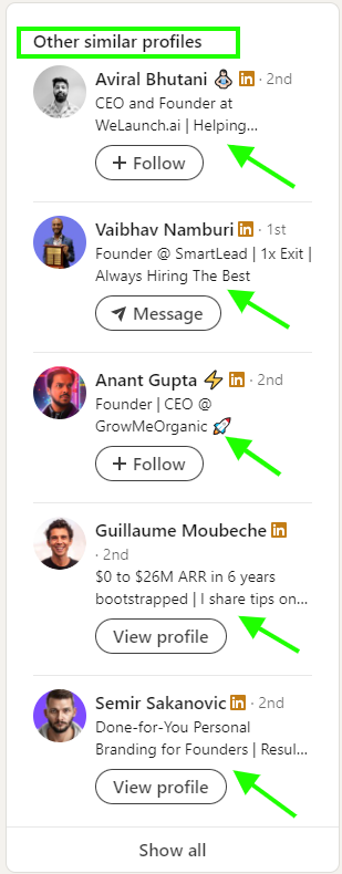 Profiles under "Other similar profiles" section