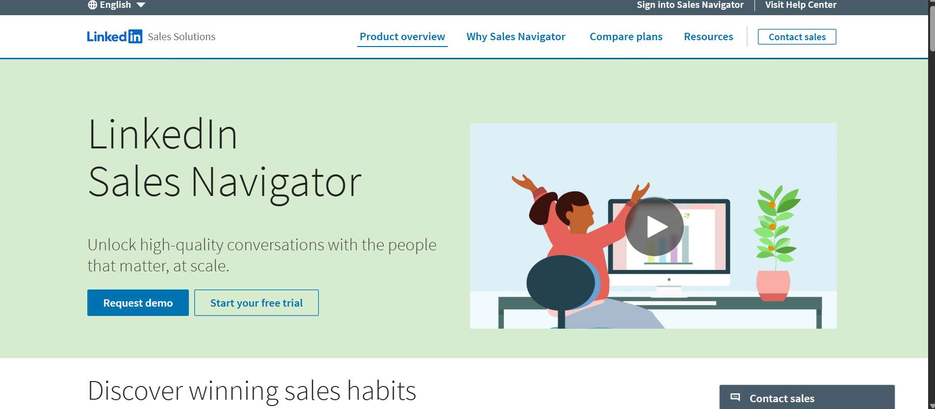 LinkedIn Sales Navigator interface with a video playing on a desktop.