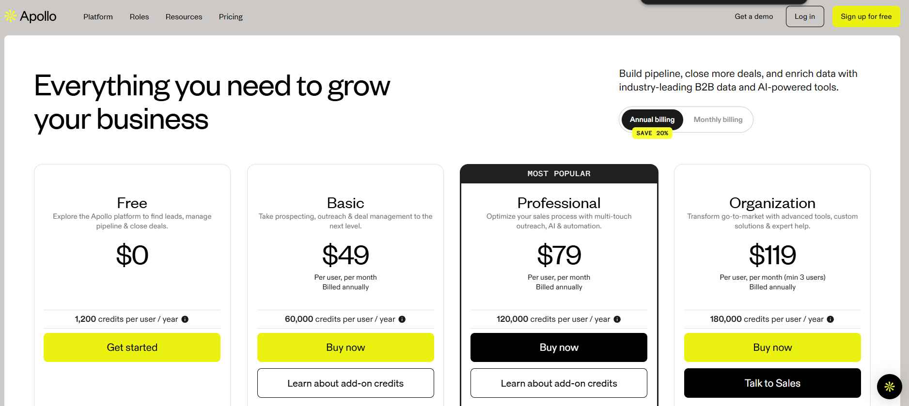 Apollo.io pricing plans