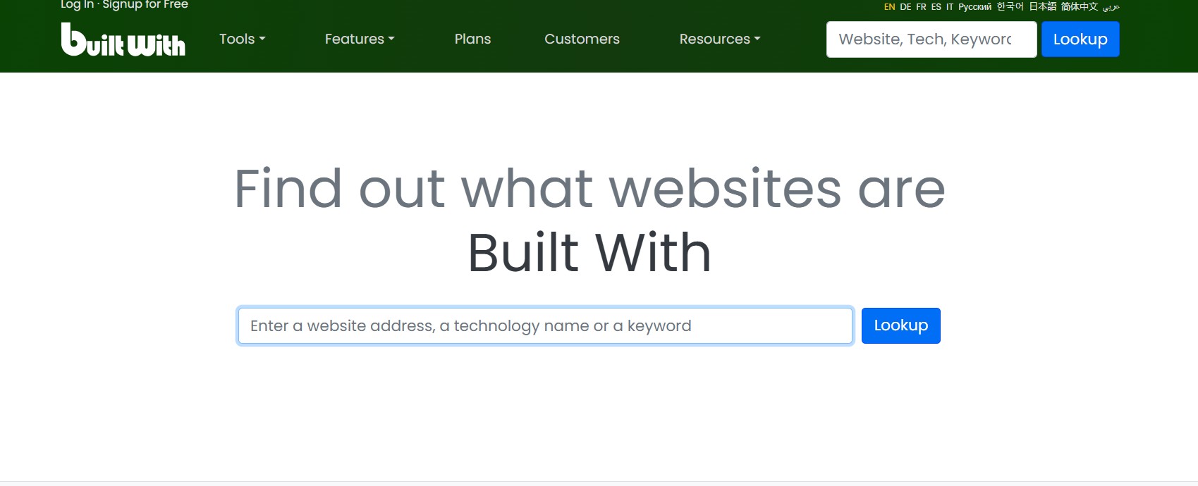 BuiltWith website homepage