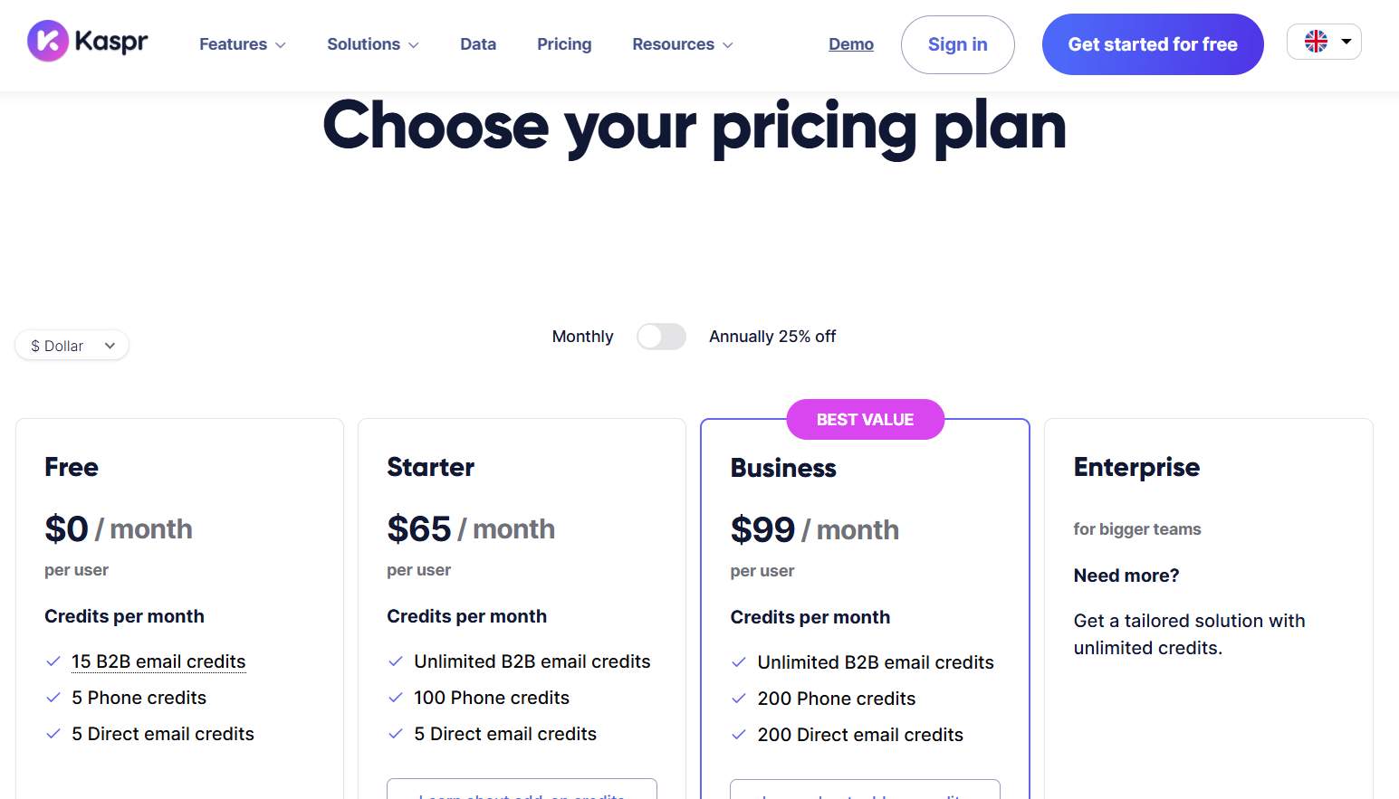 Kaspr pricing