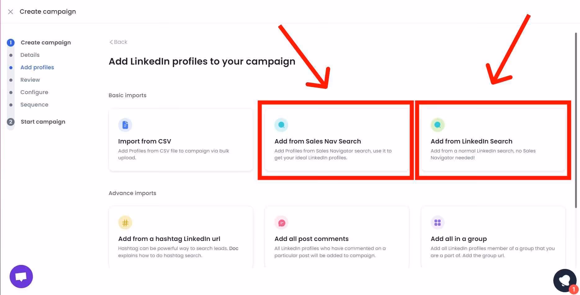 add linkedin profiles to campaign