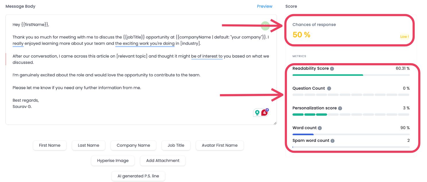 After interview Follow up email template 5
