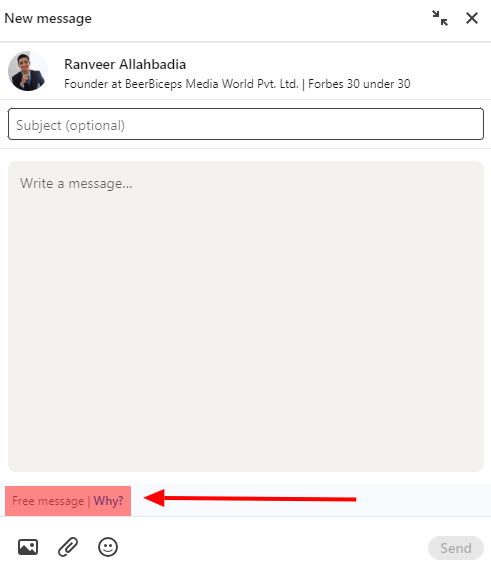 InMail message box with the 'free message' line