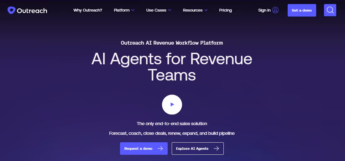 Outreach AI Revenue Workflow Platform with AI Agents for Revenue Teams.