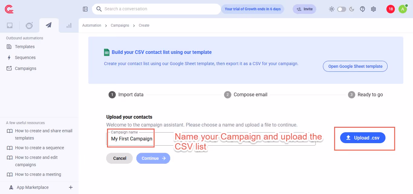 Campaign contact list upload template.