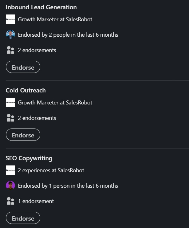 skills section on linkedin profile