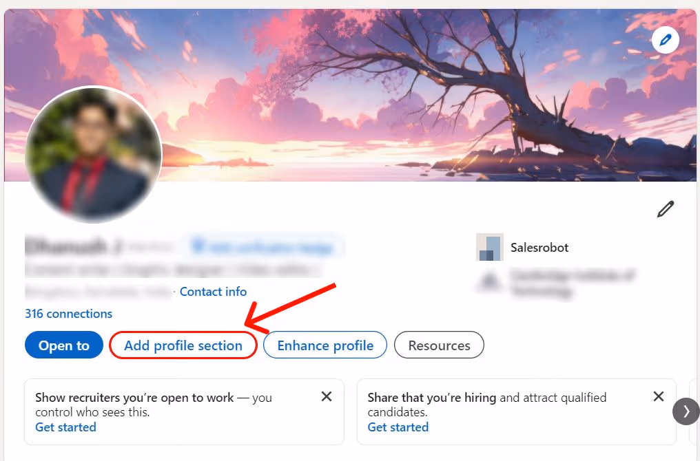 linkedin add profile section option