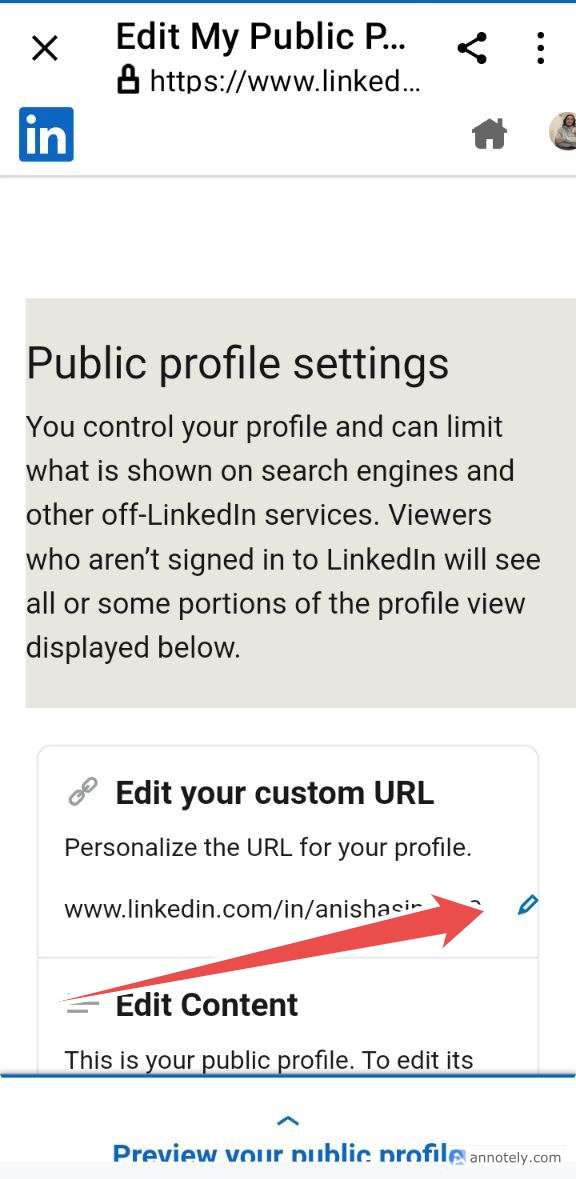 Linkeedin url edit