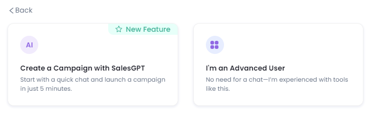 Different options to create campaigns in SalesRobot