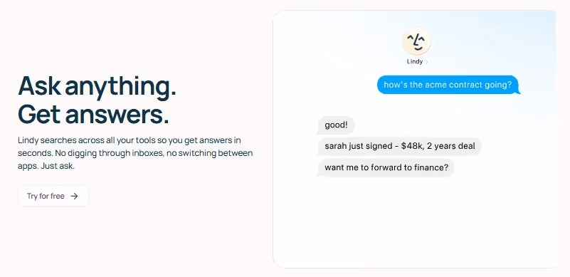 Lindy AI assistant can answer questions about your contracts