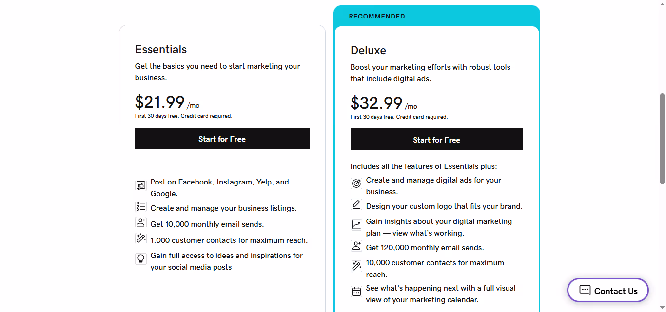 GoDaddy digital marketing pricing
