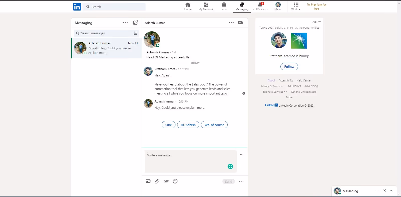LinkedIn message