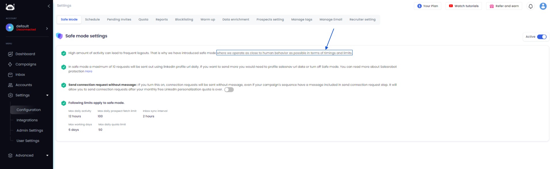 Salesrobot safe mode