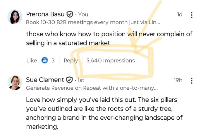 Comments impressions in a LinkedIn post