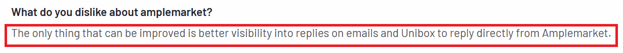 A negative review of Amplemarket saying it is not as promised