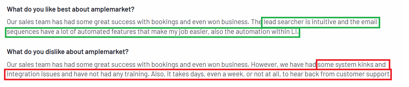 Amplemarket good tool review by user