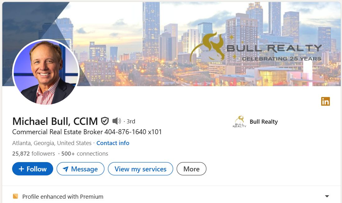 LinkedIn profile of Michael Bull, Commercial Real Estate Broker.