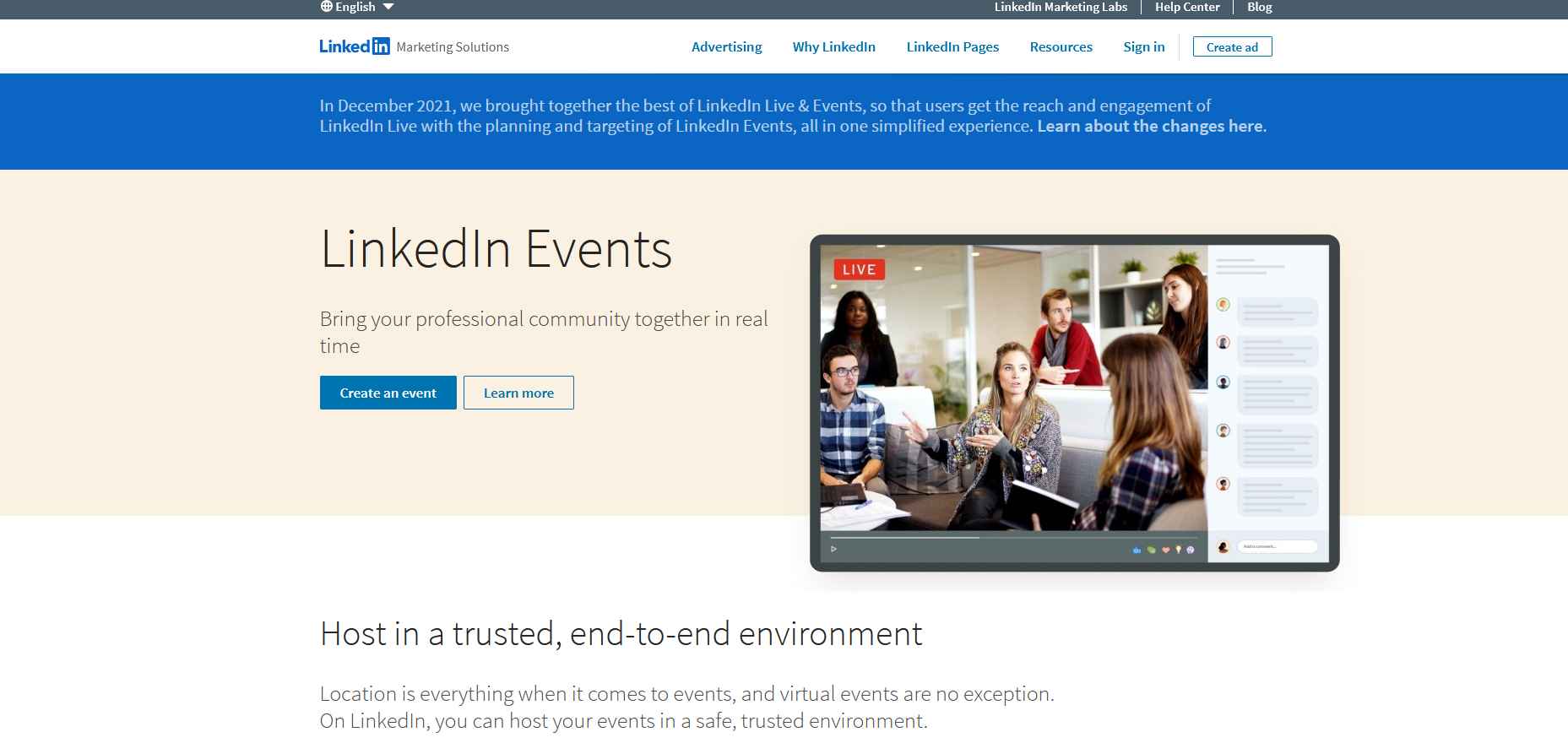 LinkedIn Events page with promotional image.