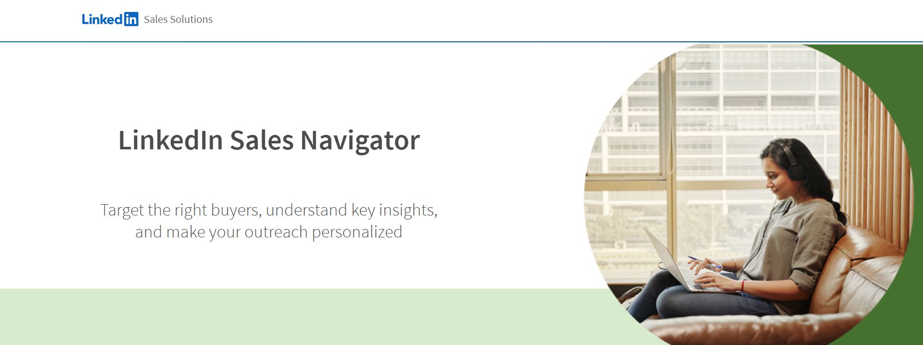 LinkedIn Sales Navigator advertisement featuring a woman working on a laptop