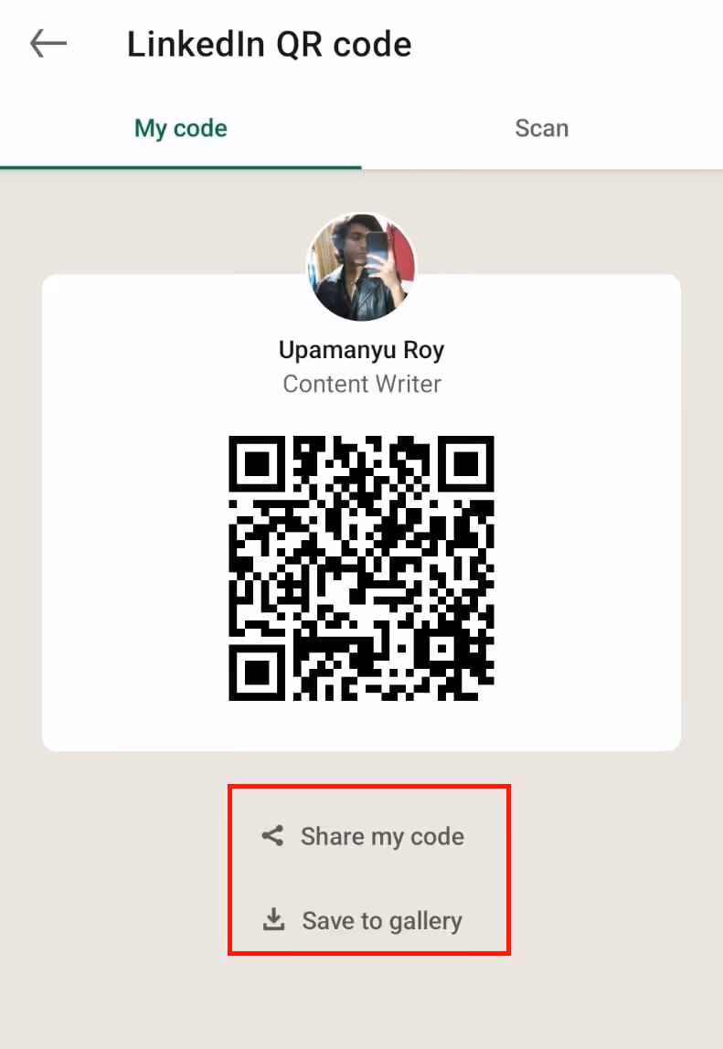 Sharing LinkedIn QR codes