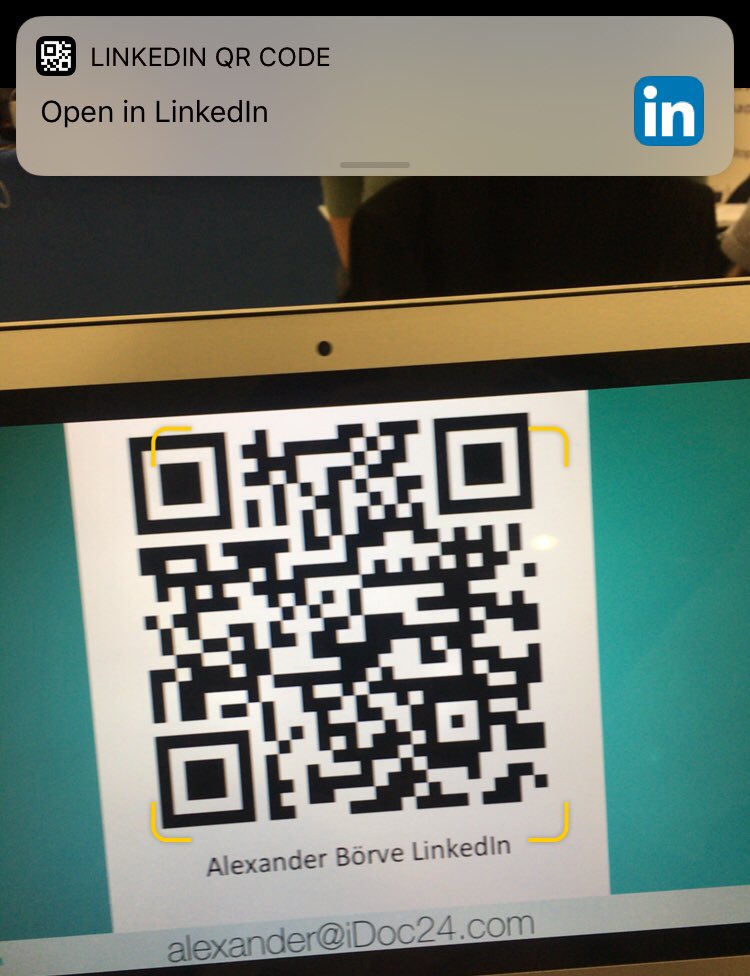 LinkedIn QR code on a presentation slide. 