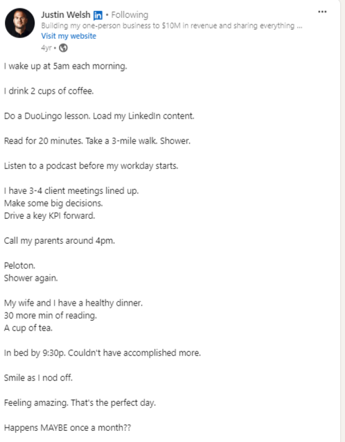 LinkedIn post idea example of Routine Building