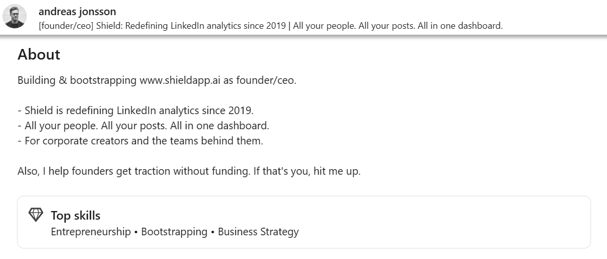 LinkedIn profile summary example