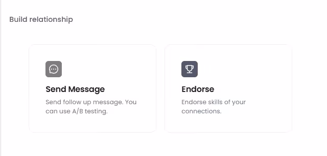 Screenshot showing options to build relationships: Send Message and Endorse.