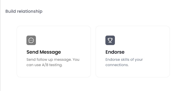 Screenshot showing options to build relationships: Send Message and Endorse.