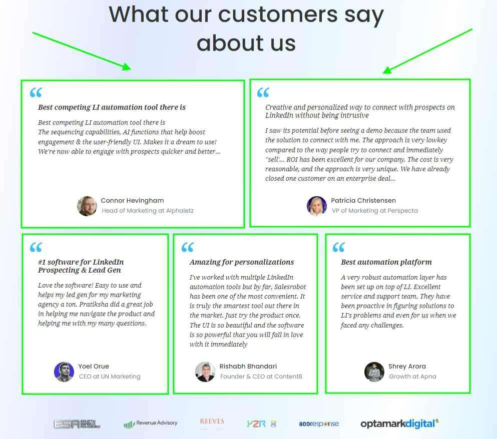 A collection of testimonials about SalesRobot.