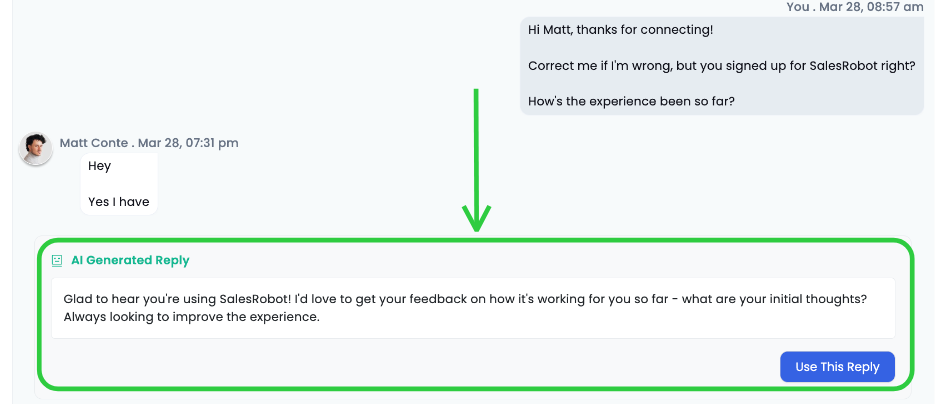 AI Generated Reply from SalesRobot.