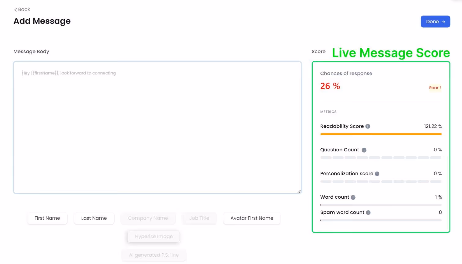 Message score of 26% is considered poor.