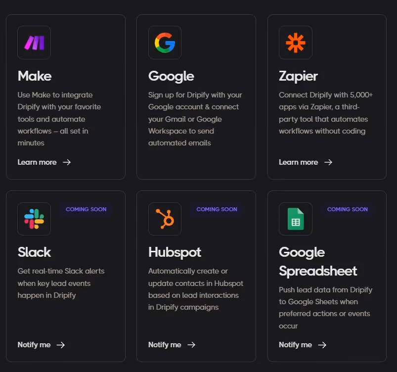 Dripify integrations.