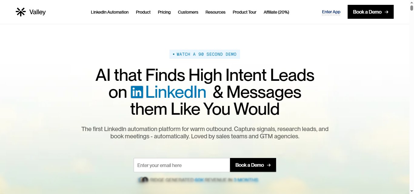 Valley logo with navigation links.