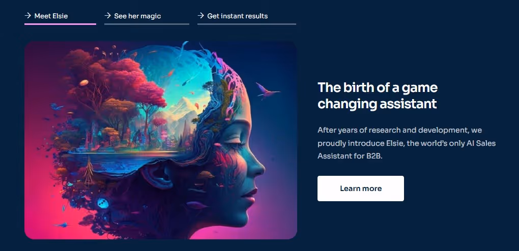 An artistic image of a woman's profile with a vibrant, abstract landscape inside her head, representing an AI.