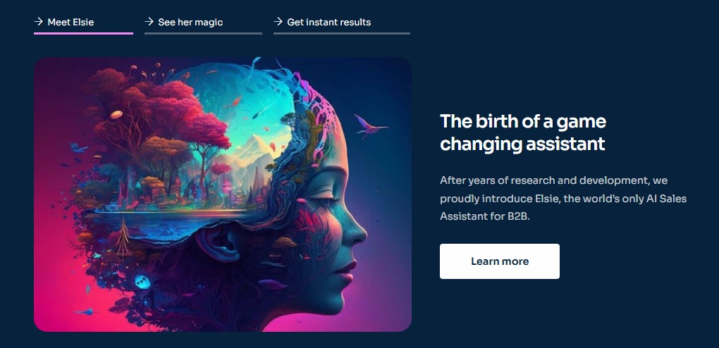 An artistic image of a woman's profile with a vibrant, abstract landscape inside her head, representing an AI.