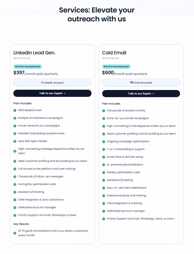SalesRobot Services pricing plans and features.