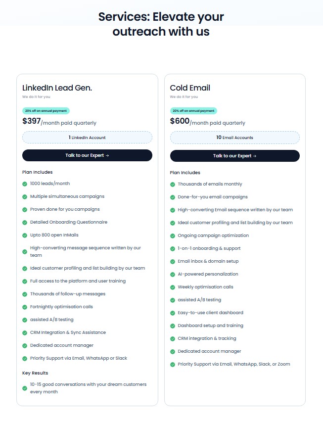 SalesRobot Services pricing plans and features.