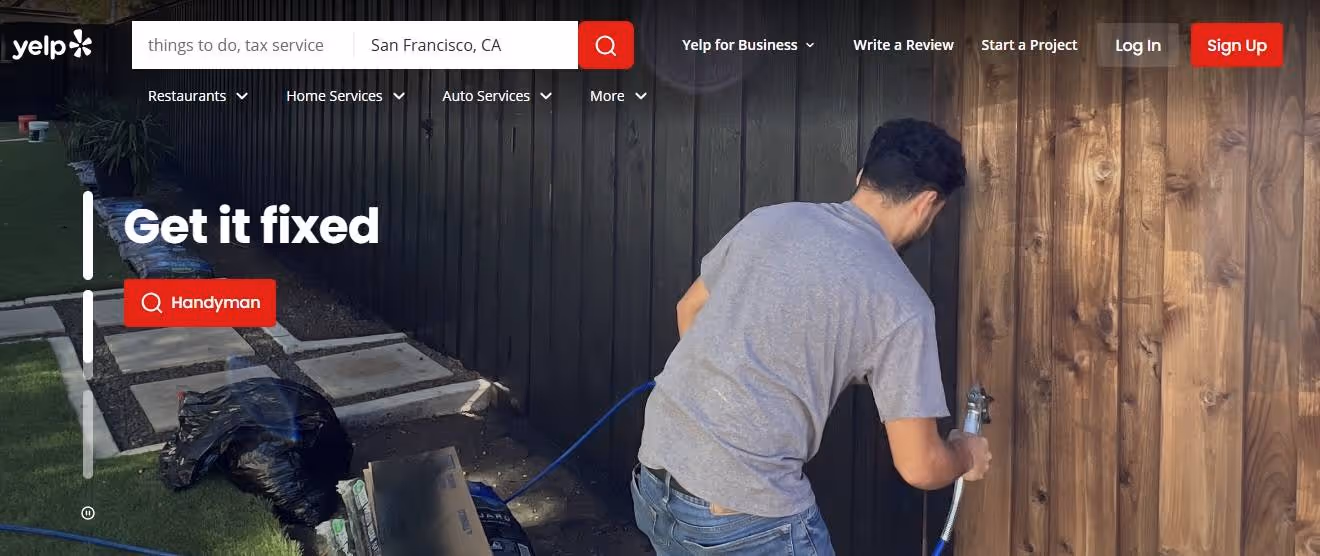 Yelp webpage with handyman services.