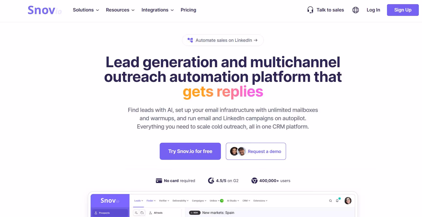 Snov io homepage