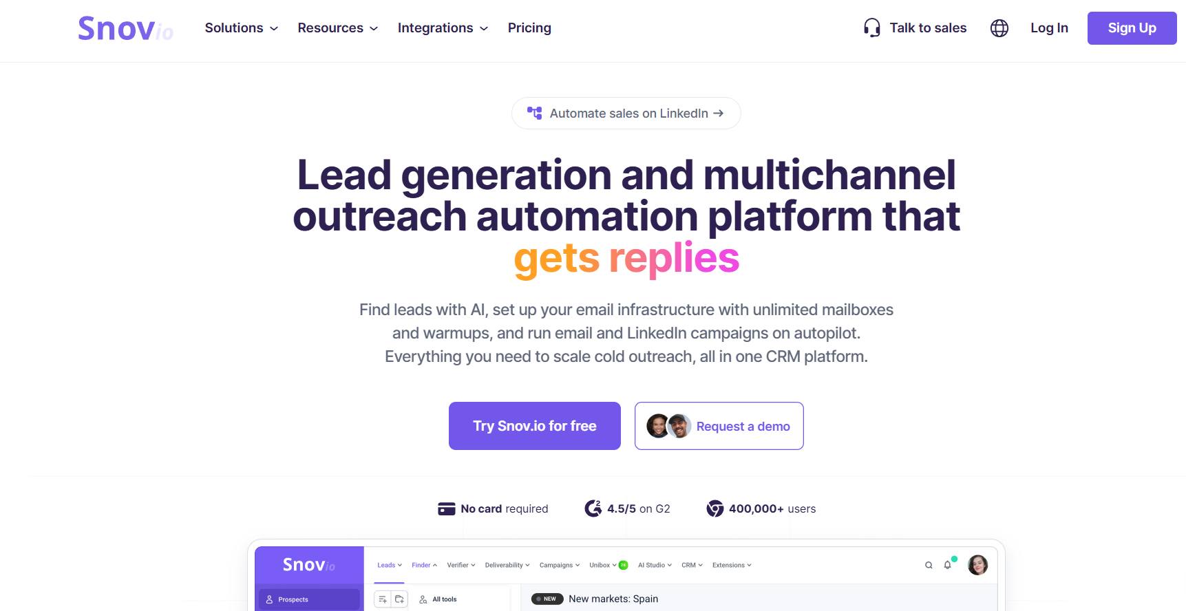 Snov io homepage