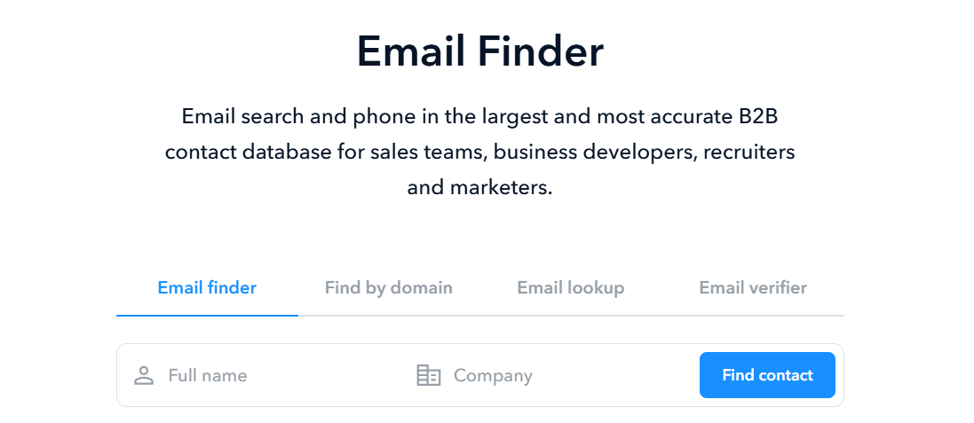 Email finder interface