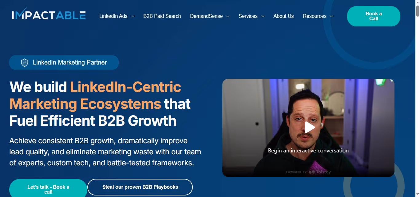 Impactable website promoting LinkedIn-centric marketing ecosystems.