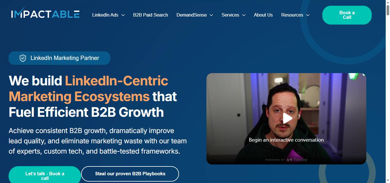 Impactable website promoting LinkedIn-centric marketing ecosystems.