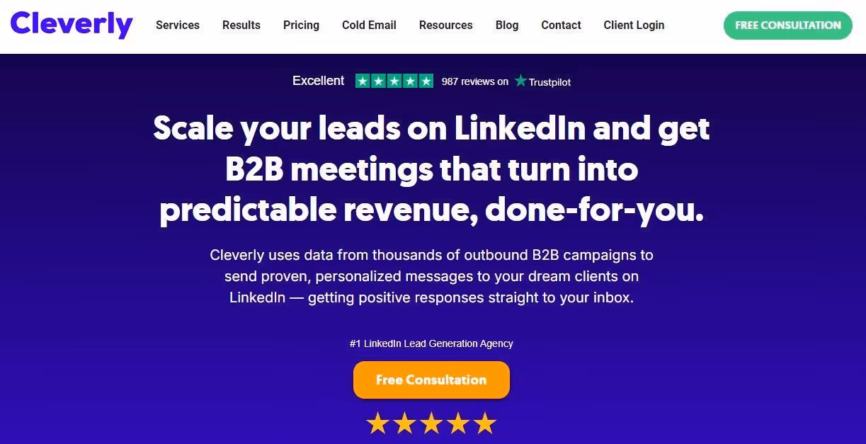 Cleverly website advertising lead generation services on LinkedIn.