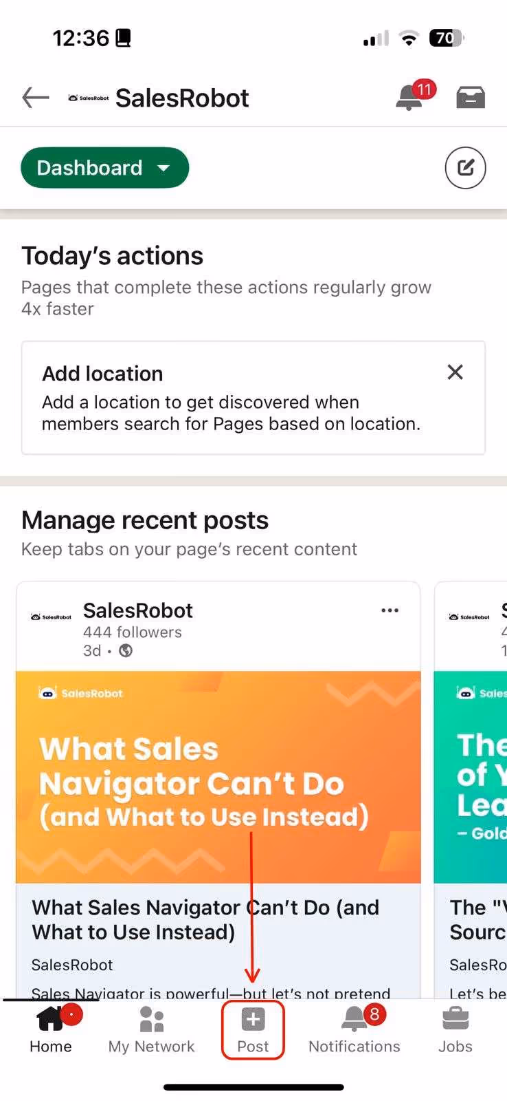 LinkedIn company page on mobile.