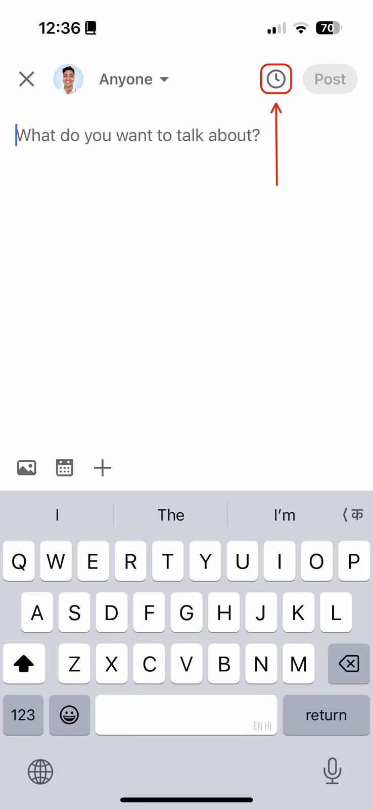 LinkedIn mobile app with schedule post option.