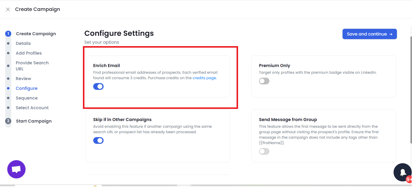Option in SalesRobot for configuration settings
